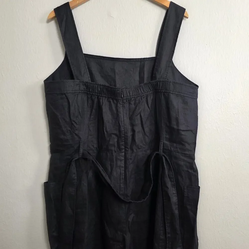 NEW Everlane The Utility Coverall Black Linen Jumpsuit Romper Plus 16